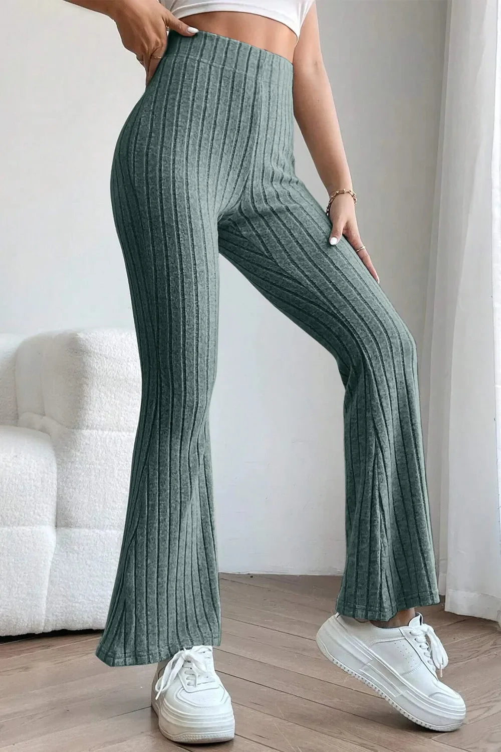 Basic Bae Full Size Ribbed High Waist Flare Pants - The Coin Has A Say