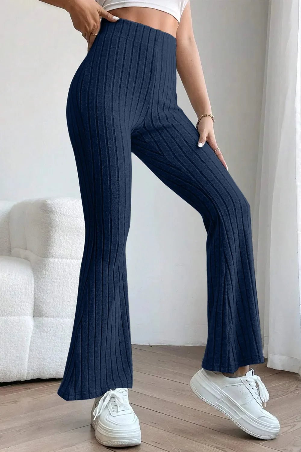 Basic Bae Full Size Ribbed High Waist Flare Pants - The Coin Has A Say