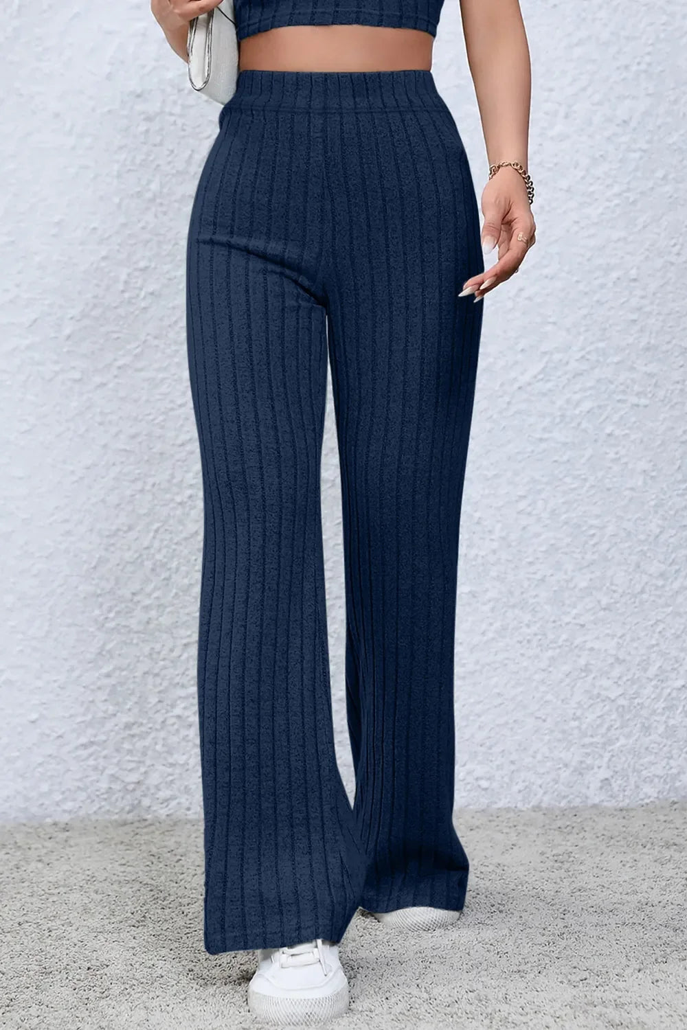 Basic Bae Full Size Ribbed High Waist Flare Pants - The Coin Has A Say