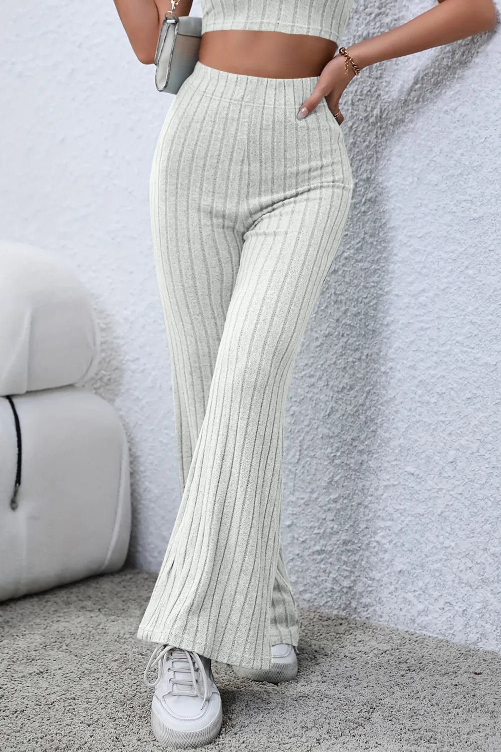 Basic Bae Full Size Ribbed High Waist Flare Pants - The Coin Has A Say