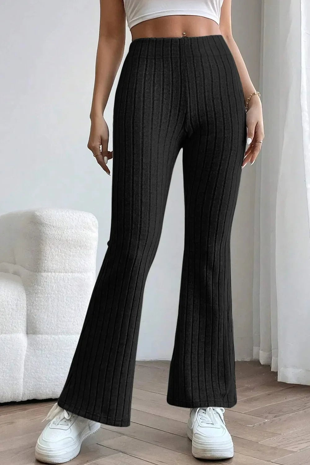 Basic Bae Full Size Ribbed High Waist Flare Pants - The Coin Has A Say