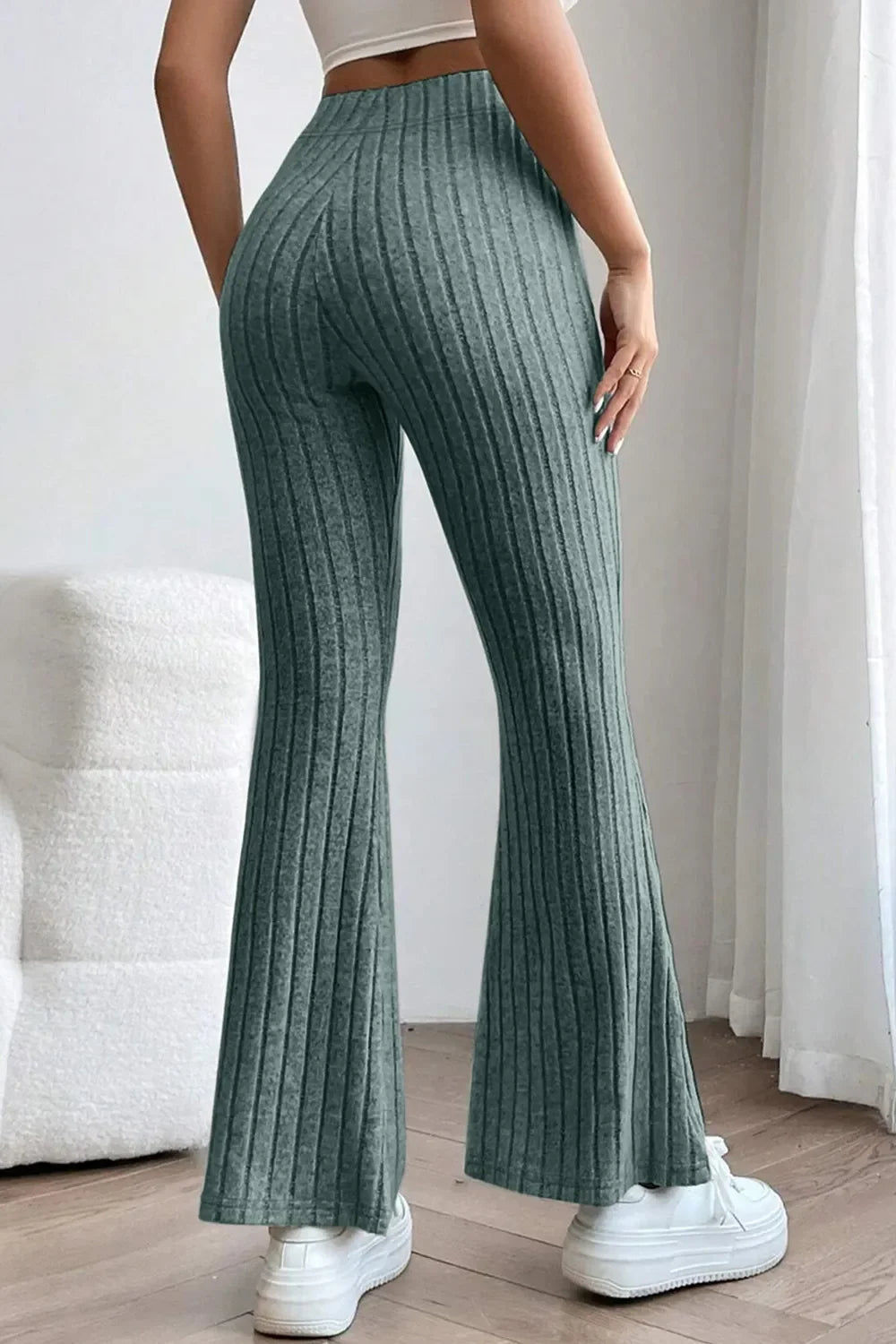 Basic Bae Full Size Ribbed High Waist Flare Pants - The Coin Has A Say