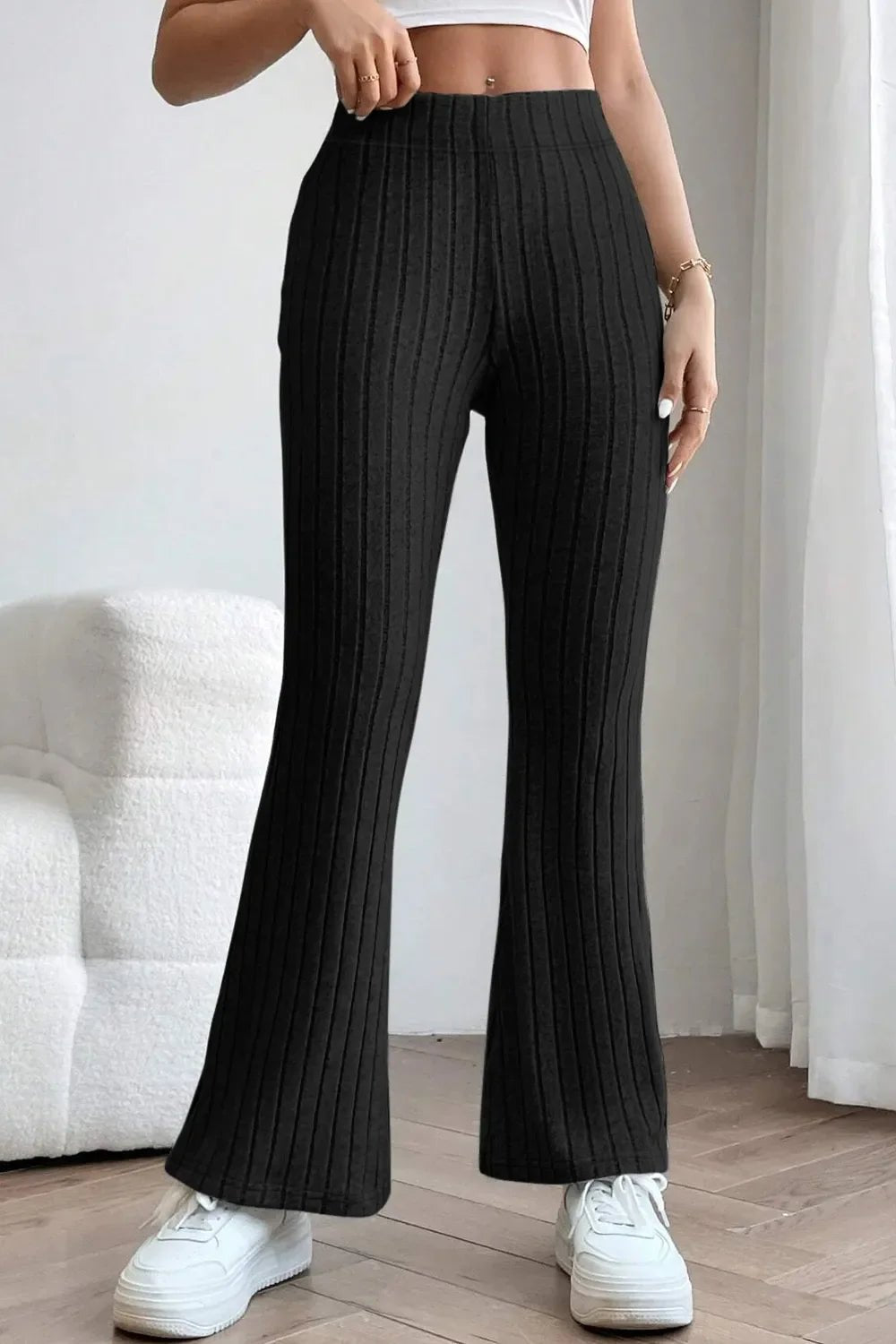 Basic Bae Full Size Ribbed High Waist Flare Pants - The Coin Has A Say
