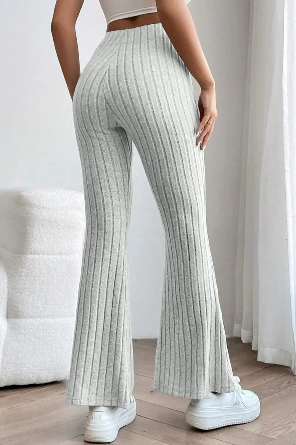 Basic Bae Full Size Ribbed High Waist Flare Pants - The Coin Has A Say
