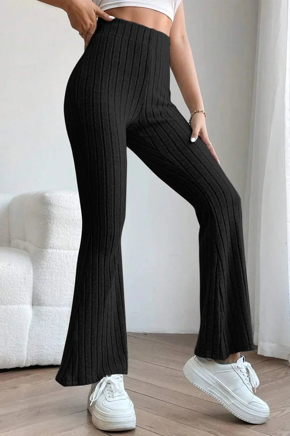 Basic Bae Full Size Ribbed High Waist Flare Pants - The Coin Has A Say