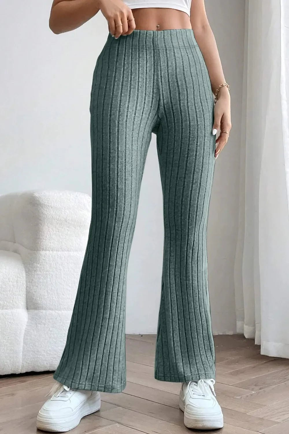 Basic Bae Full Size Ribbed High Waist Flare Pants - The Coin Has A Say