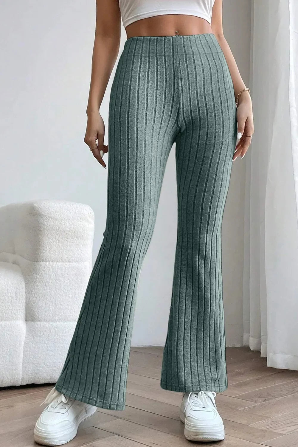 Basic Bae Full Size Ribbed High Waist Flare Pants - The Coin Has A Say