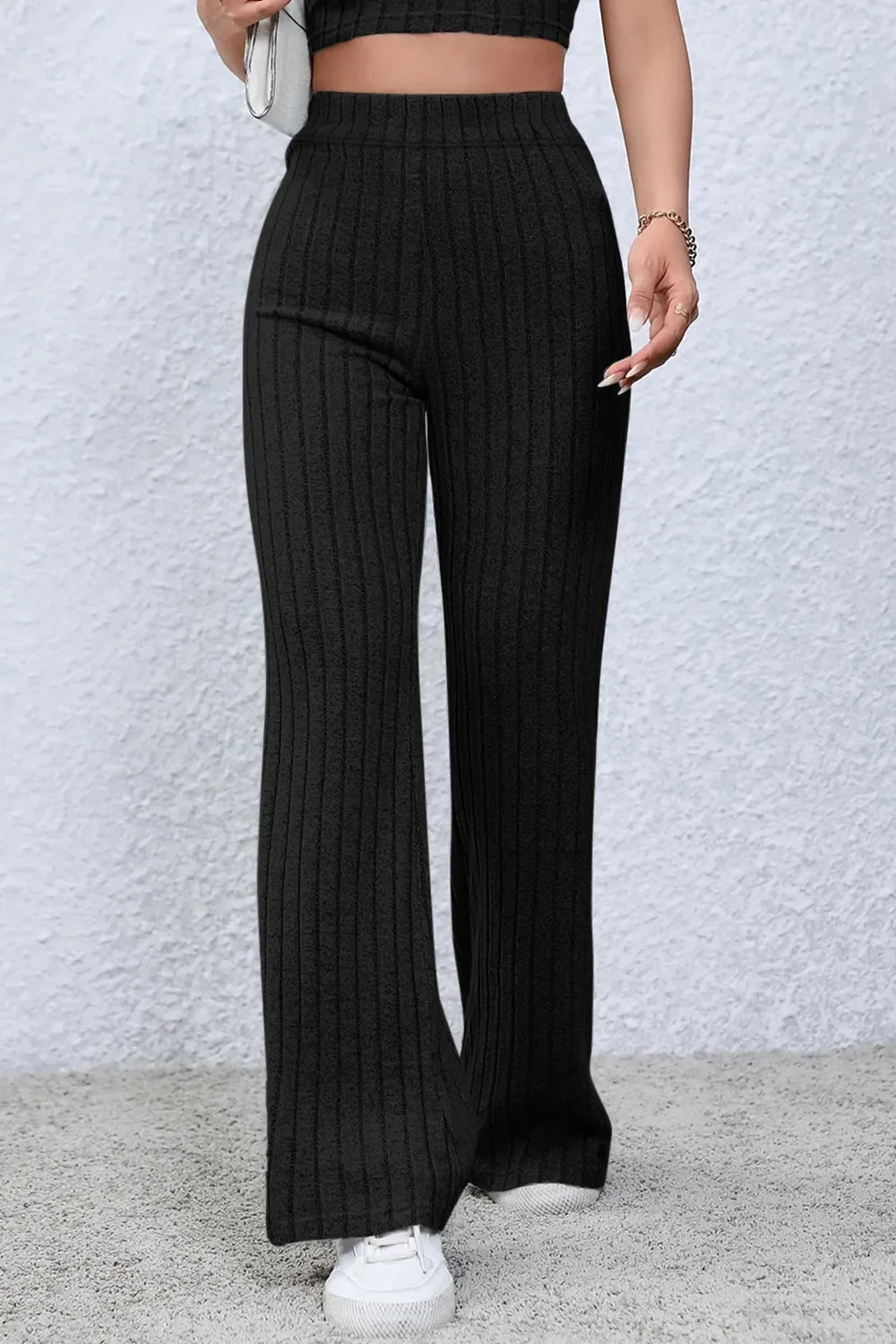 Basic Bae Full Size Ribbed High Waist Flare Pants - The Coin Has A Say