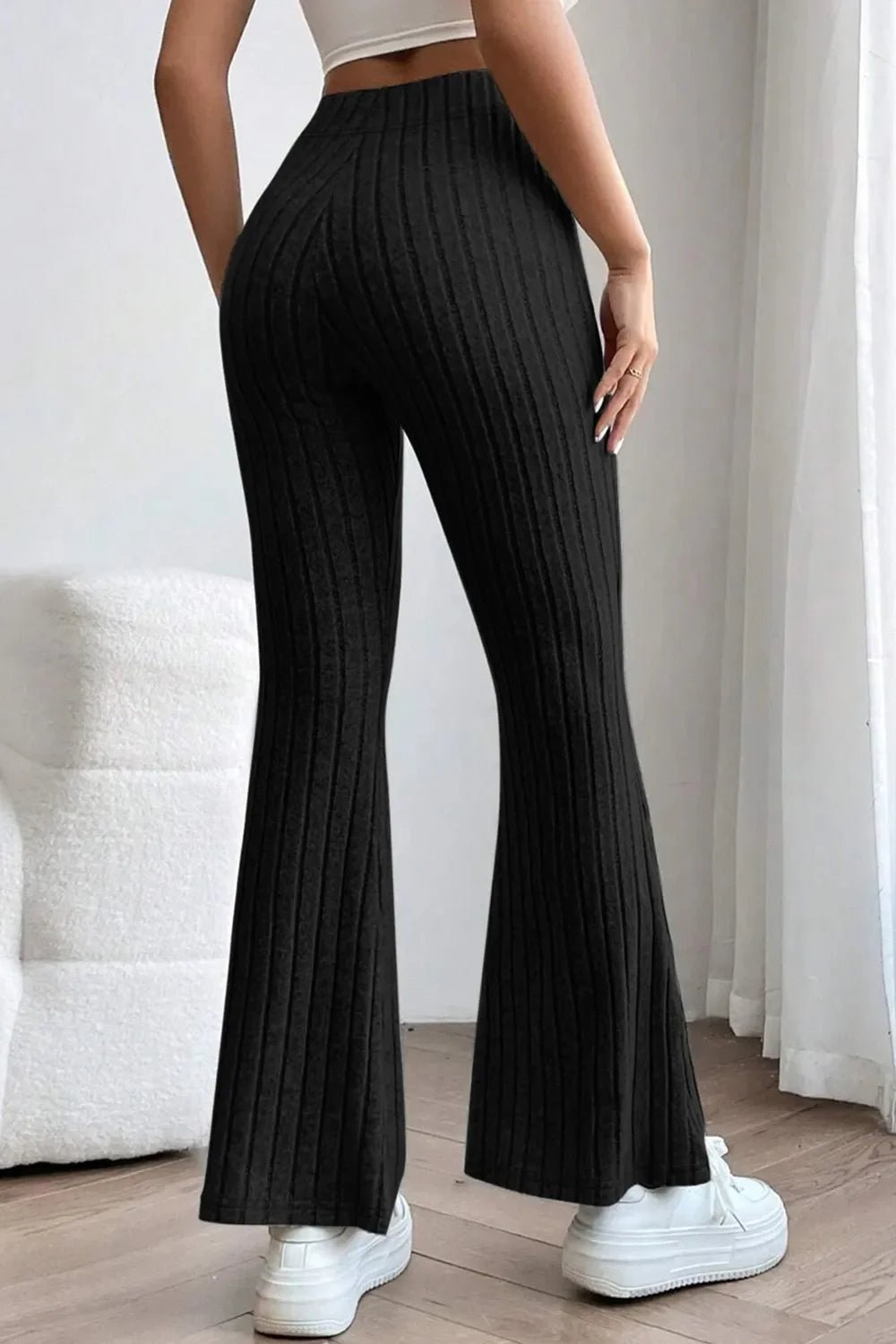 Basic Bae Full Size Ribbed High Waist Flare Pants - The Coin Has A Say