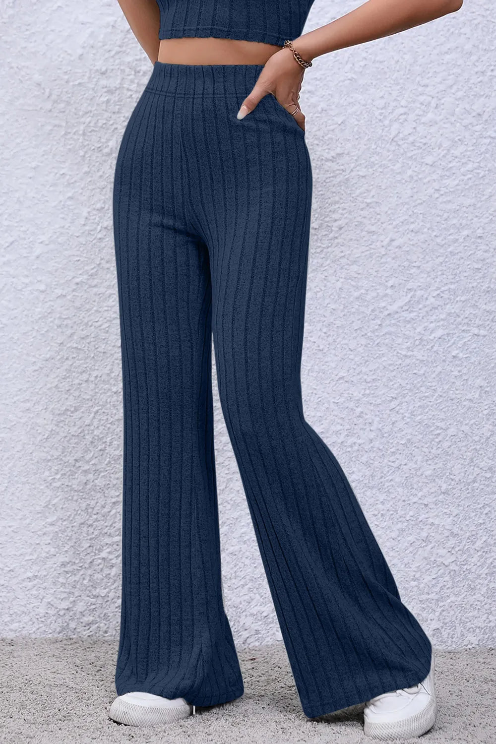 Basic Bae Full Size Ribbed High Waist Flare Pants - The Coin Has A Say