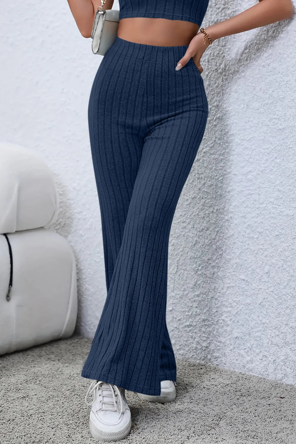 Basic Bae Full Size Ribbed High Waist Flare Pants - The Coin Has A Say