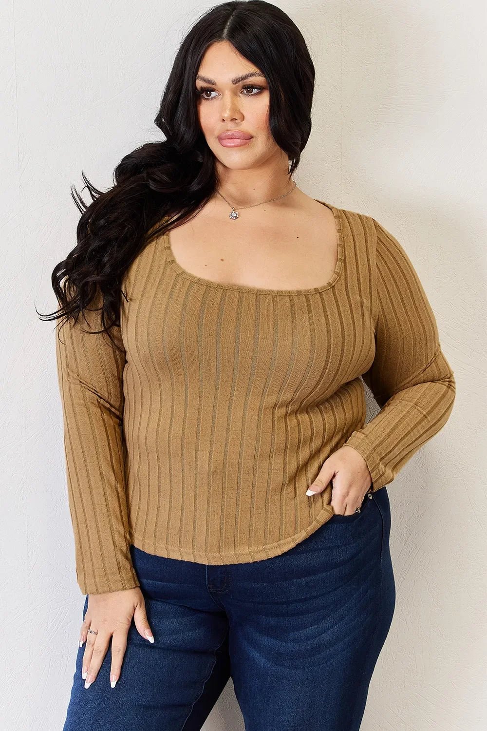 Basic Bae Full Size Ribbed Long Sleeve T-Shirt - The Coin Has A Say