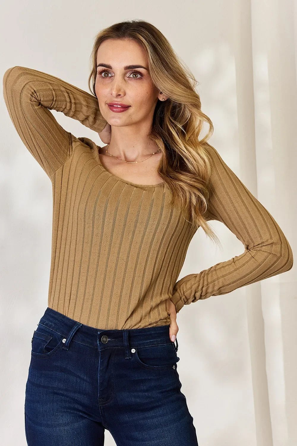 Basic Bae Full Size Ribbed Long Sleeve T-Shirt - The Coin Has A Say