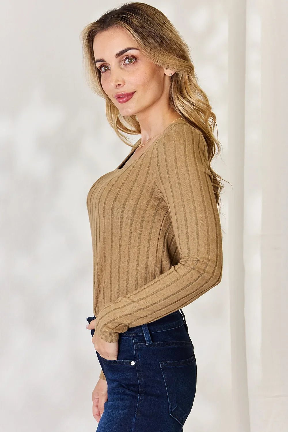 Basic Bae Full Size Ribbed Long Sleeve T-Shirt - The Coin Has A Say