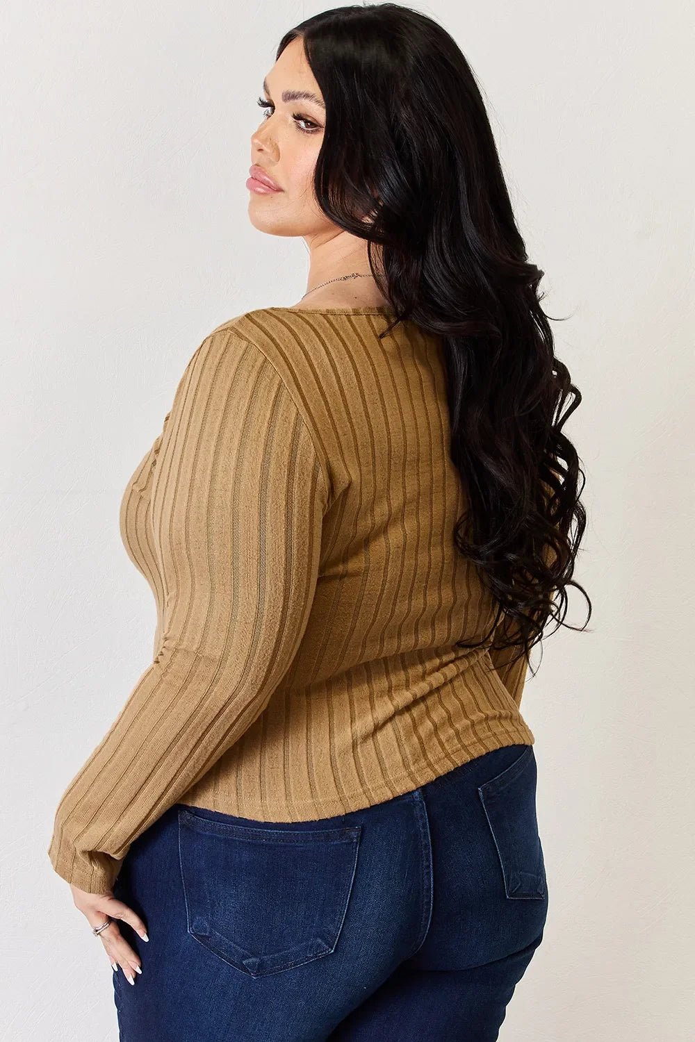 Basic Bae Full Size Ribbed Long Sleeve T-Shirt - The Coin Has A Say