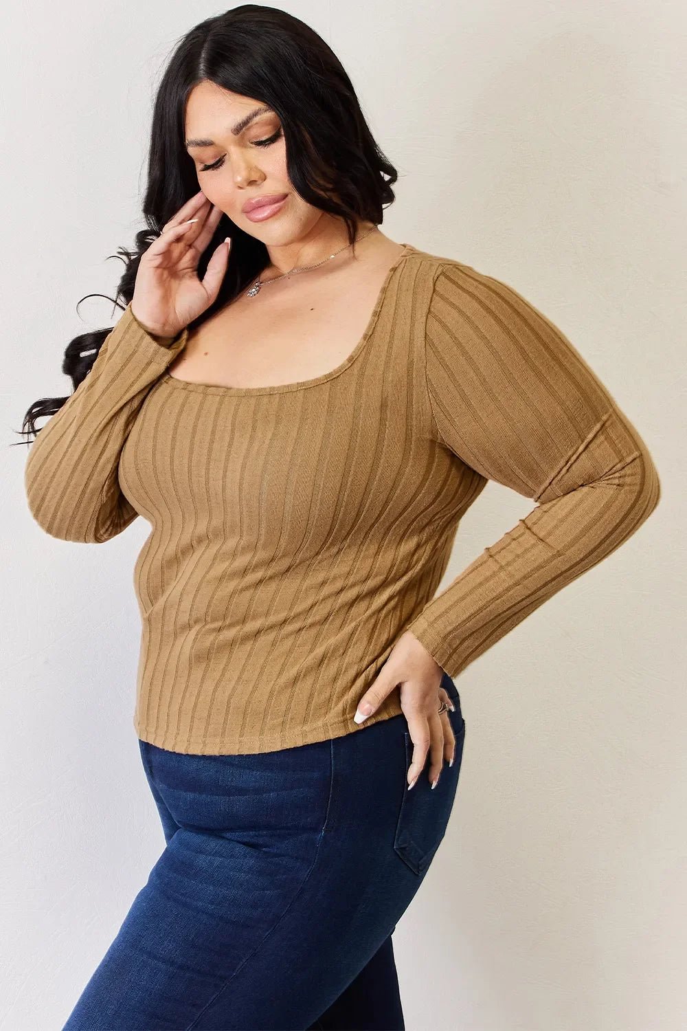 Basic Bae Full Size Ribbed Long Sleeve T-Shirt - The Coin Has A Say