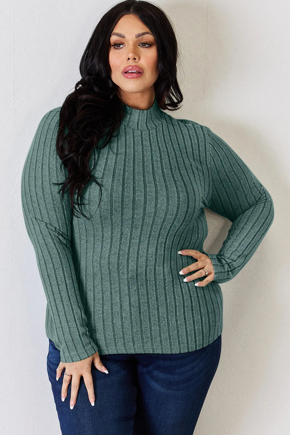 Basic Bae Full Size Ribbed Mock Neck Long Sleeve T-Shirt - The Coin Has A Say