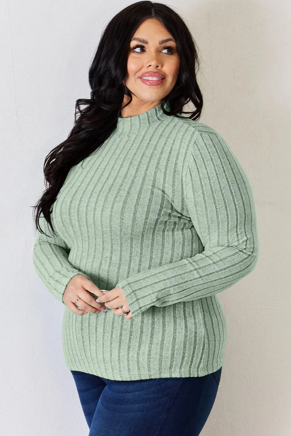 Basic Bae Full Size Ribbed Mock Neck Long Sleeve T-Shirt - The Coin Has A Say