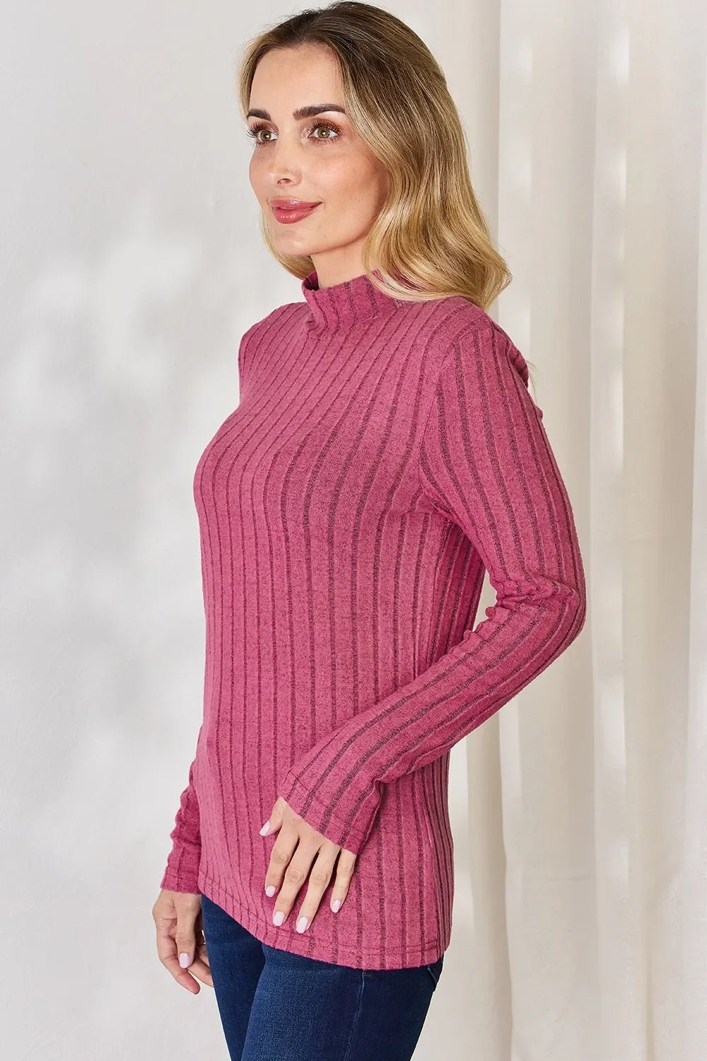 Basic Bae Full Size Ribbed Mock Neck Long Sleeve T-Shirt - The Coin Has A Say
