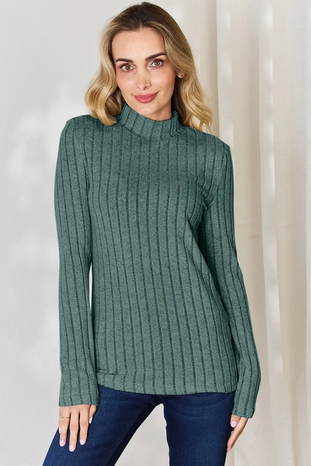 Basic Bae Full Size Ribbed Mock Neck Long Sleeve T-Shirt - The Coin Has A Say