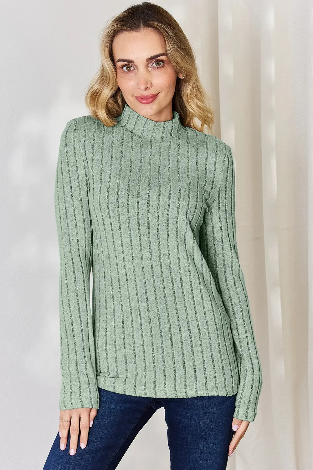 Basic Bae Full Size Ribbed Mock Neck Long Sleeve T-Shirt - The Coin Has A Say