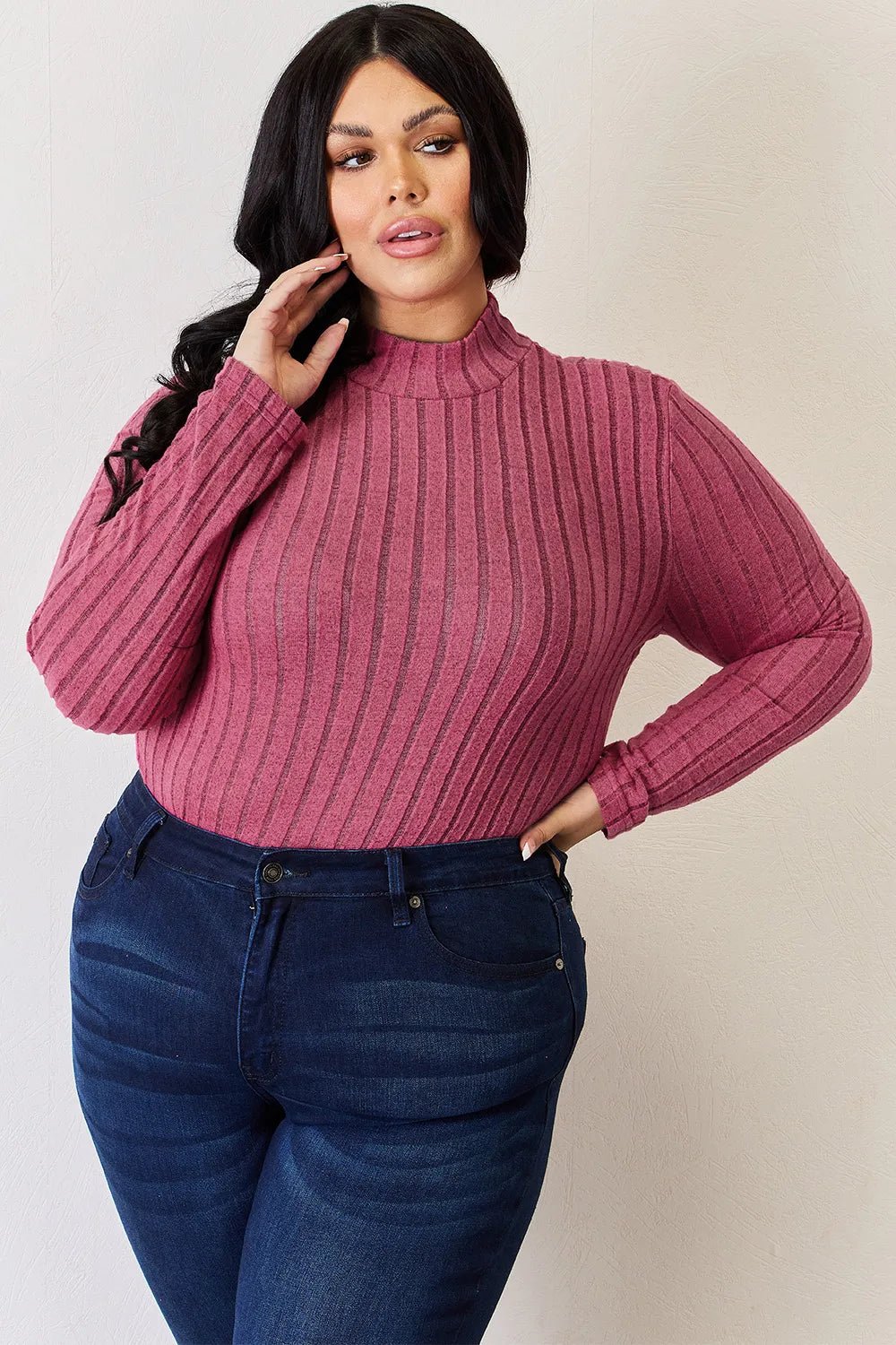 Basic Bae Full Size Ribbed Mock Neck Long Sleeve T-Shirt - The Coin Has A Say