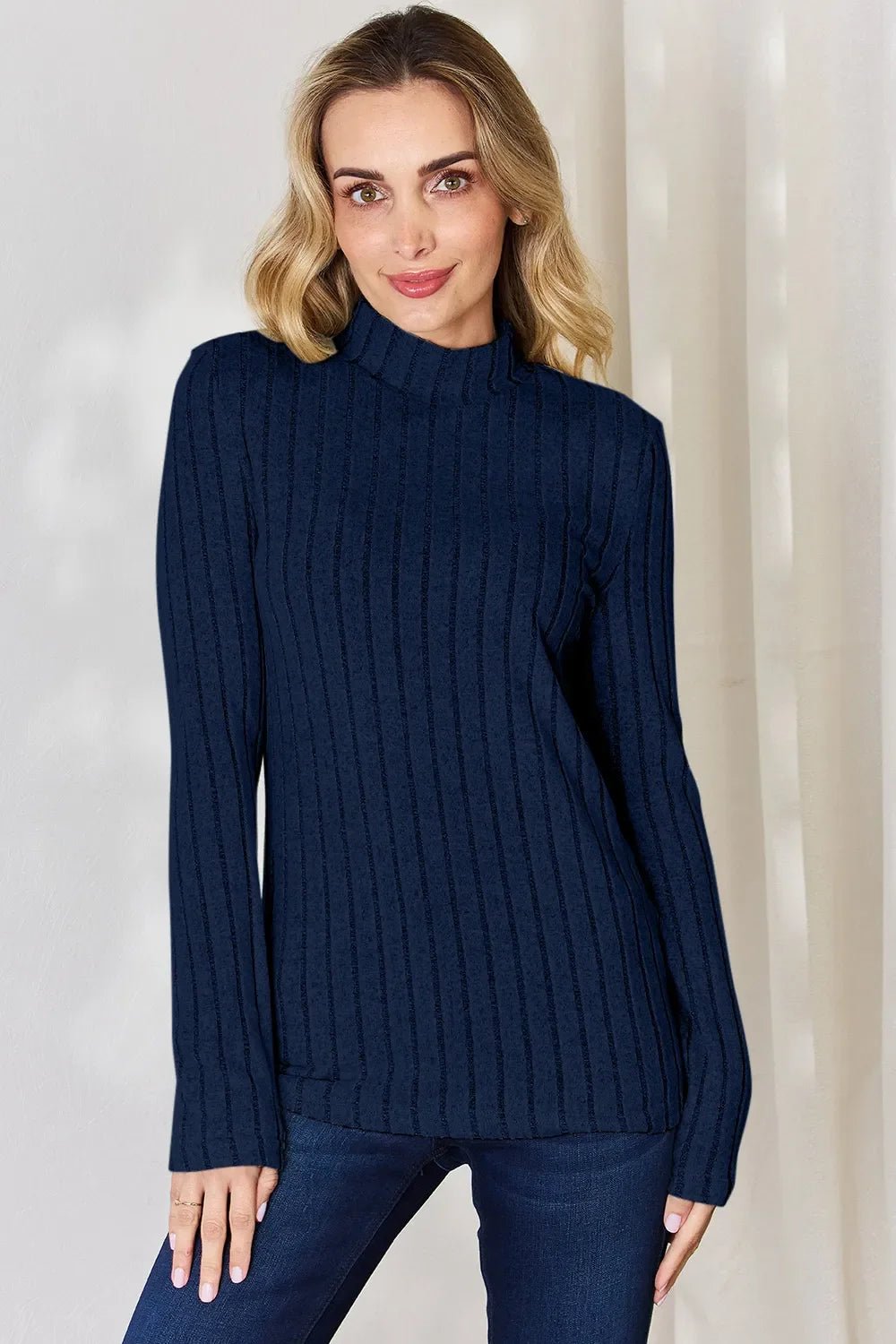 Basic Bae Full Size Ribbed Mock Neck Long Sleeve T-Shirt - The Coin Has A Say