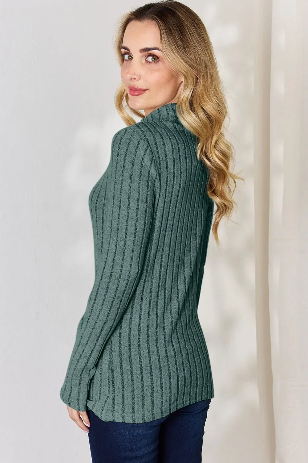 Basic Bae Full Size Ribbed Mock Neck Long Sleeve T-Shirt - The Coin Has A Say