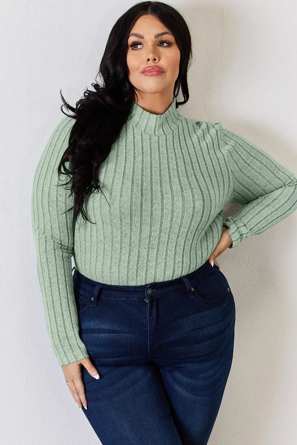 Basic Bae Full Size Ribbed Mock Neck Long Sleeve T-Shirt - The Coin Has A Say