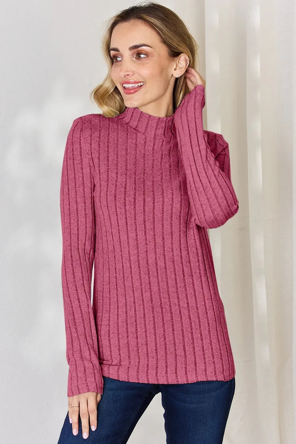 Basic Bae Full Size Ribbed Mock Neck Long Sleeve T-Shirt - The Coin Has A Say