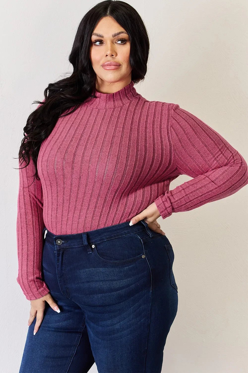 Basic Bae Full Size Ribbed Mock Neck Long Sleeve T-Shirt - The Coin Has A Say