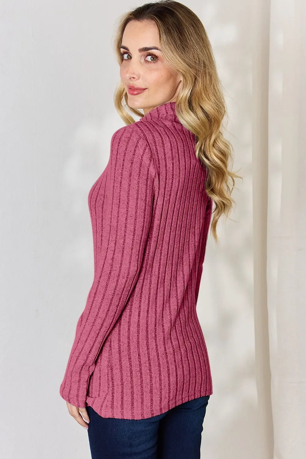 Basic Bae Full Size Ribbed Mock Neck Long Sleeve T-Shirt - The Coin Has A Say