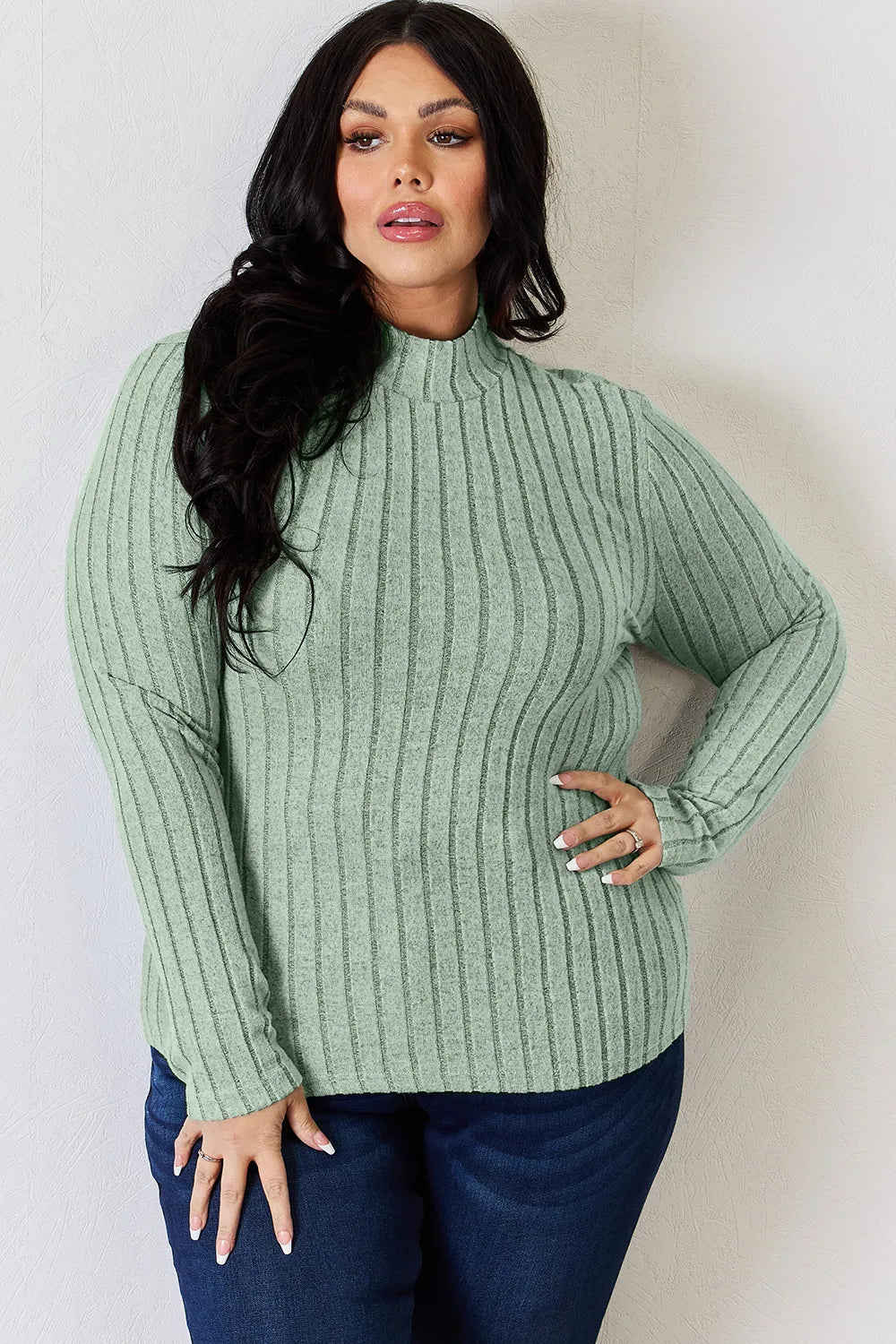 Basic Bae Full Size Ribbed Mock Neck Long Sleeve T-Shirt - The Coin Has A Say