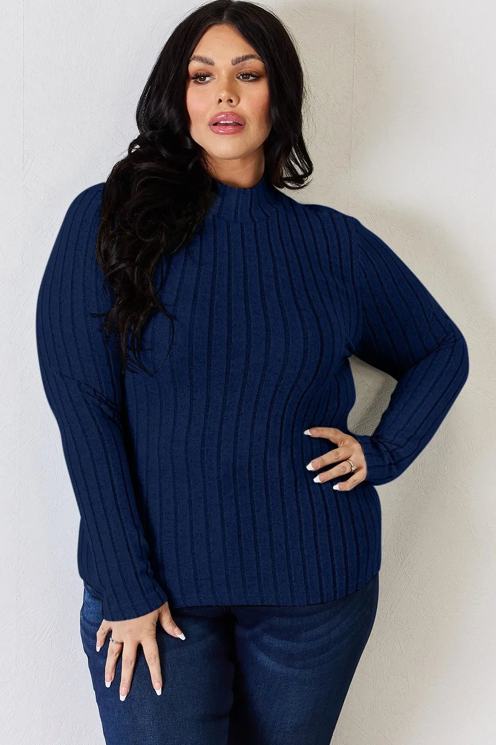 Basic Bae Full Size Ribbed Mock Neck Long Sleeve T-Shirt - The Coin Has A Say
