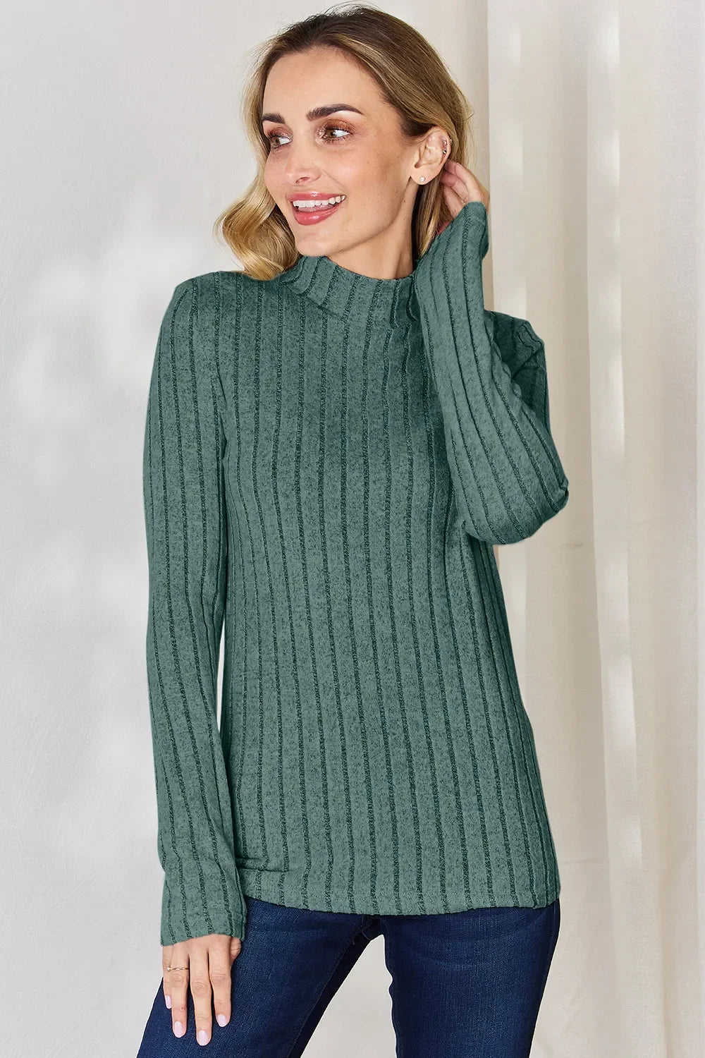 Basic Bae Full Size Ribbed Mock Neck Long Sleeve T-Shirt - The Coin Has A Say