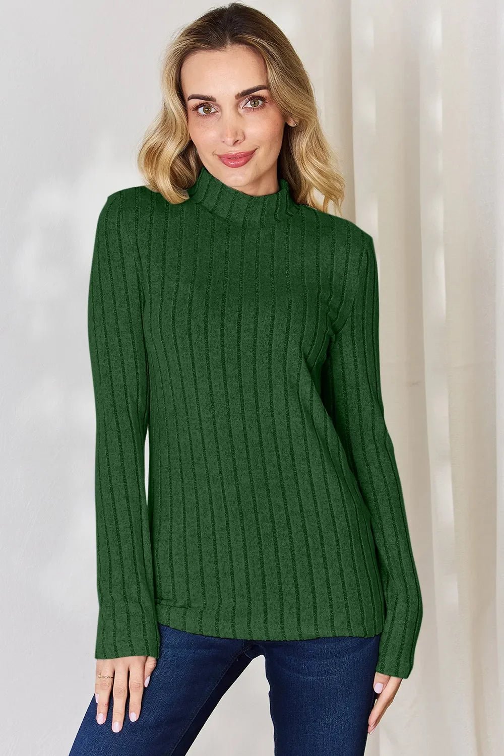 Basic Bae Full Size Ribbed Mock Neck Long Sleeve T-Shirt - The Coin Has A Say