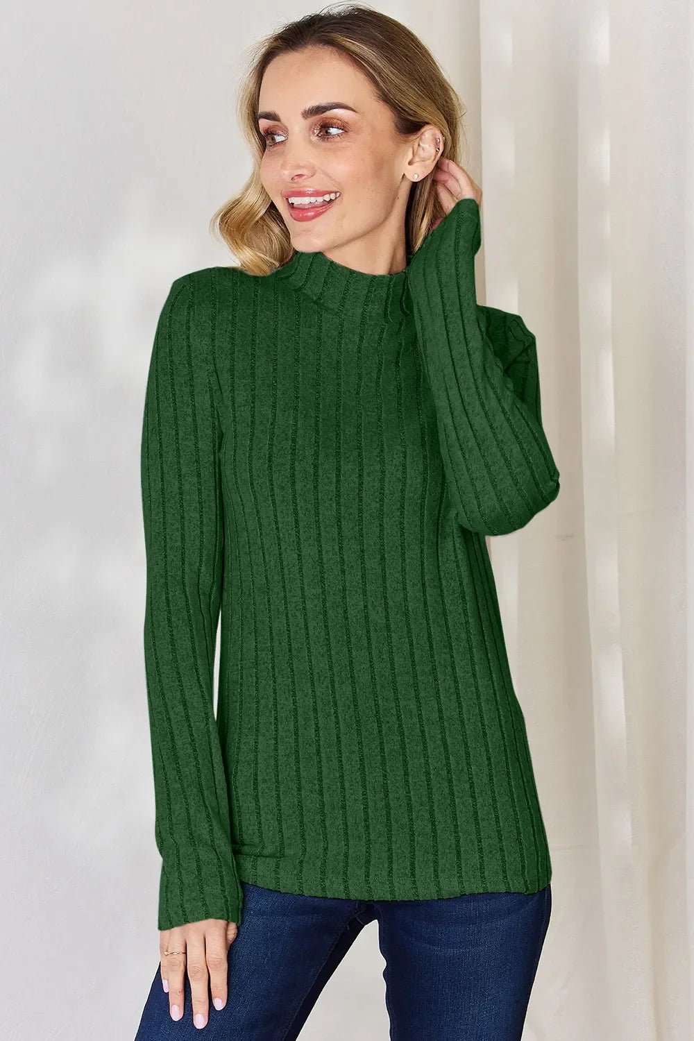 Basic Bae Full Size Ribbed Mock Neck Long Sleeve T-Shirt - The Coin Has A Say