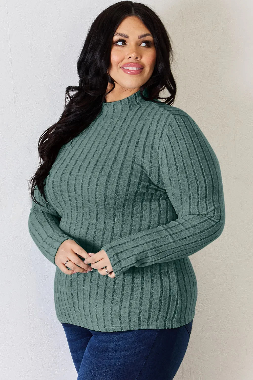 Basic Bae Full Size Ribbed Mock Neck Long Sleeve T-Shirt - The Coin Has A Say