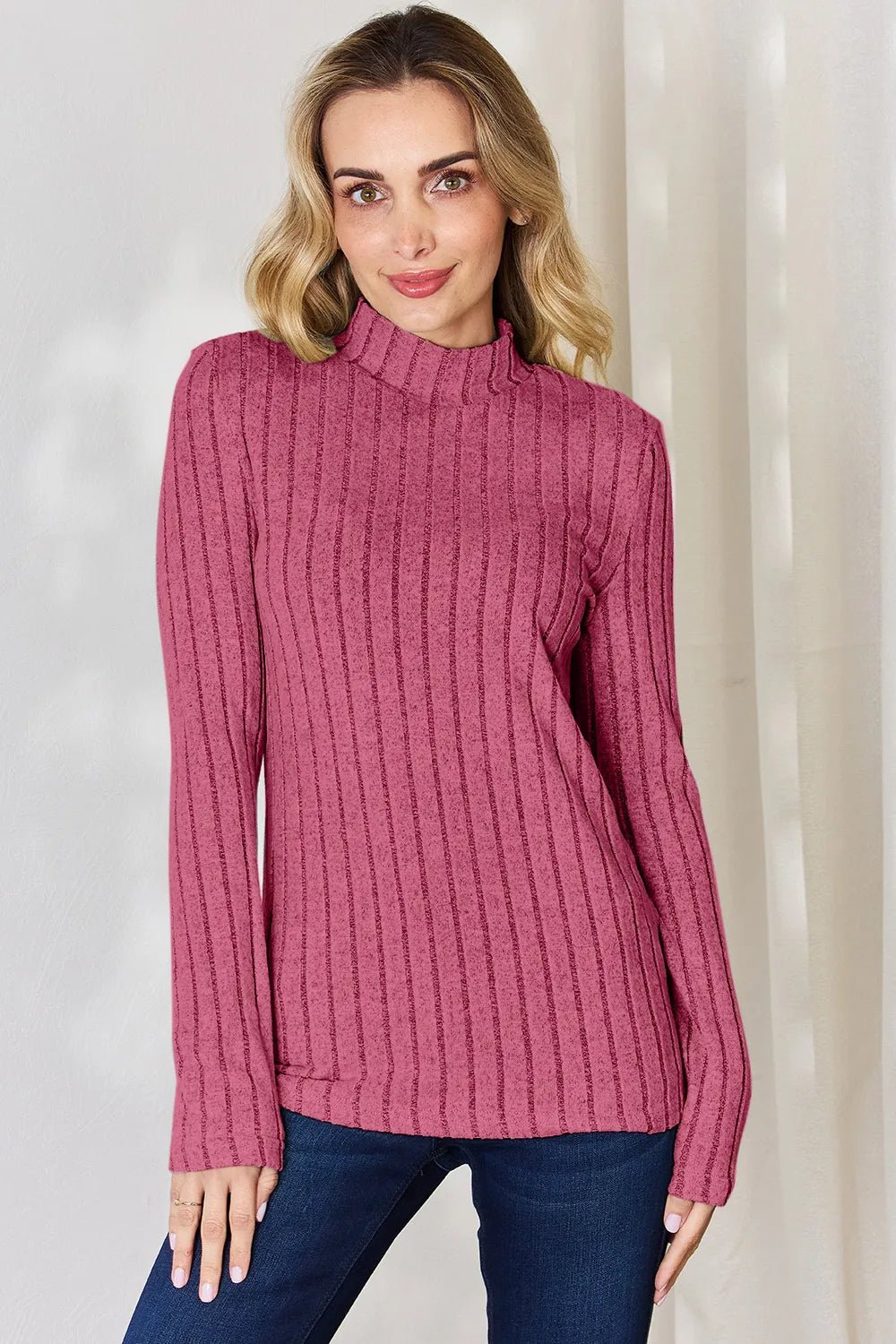 Basic Bae Full Size Ribbed Mock Neck Long Sleeve T-Shirt - The Coin Has A Say