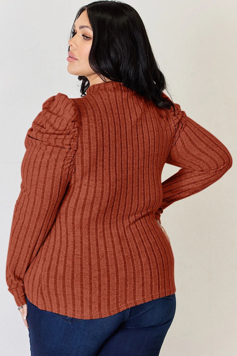 Basic Bae Full Size Ribbed Mock Neck Puff Sleeve T-Shirt - The Coin Has A Say