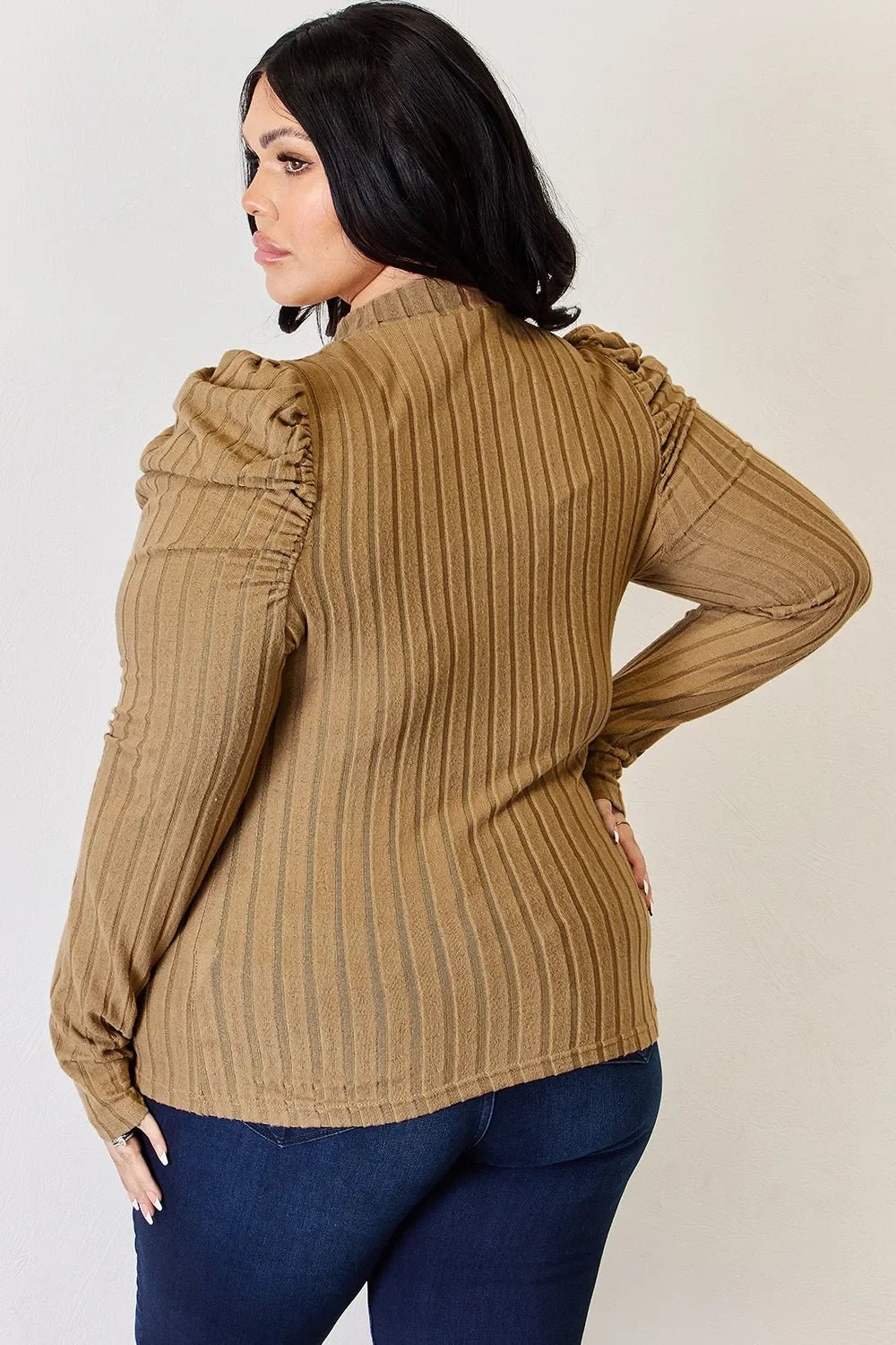 Basic Bae Full Size Ribbed Mock Neck Puff Sleeve T-Shirt - The Coin Has A Say