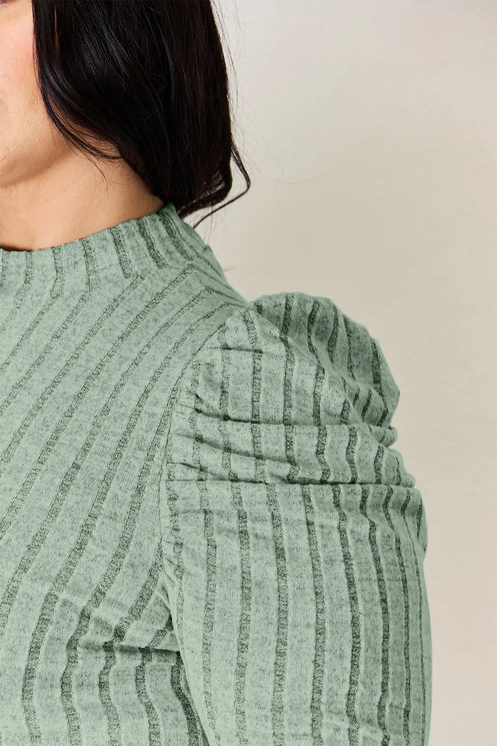 Basic Bae Full Size Ribbed Mock Neck Puff Sleeve T-Shirt - The Coin Has A Say