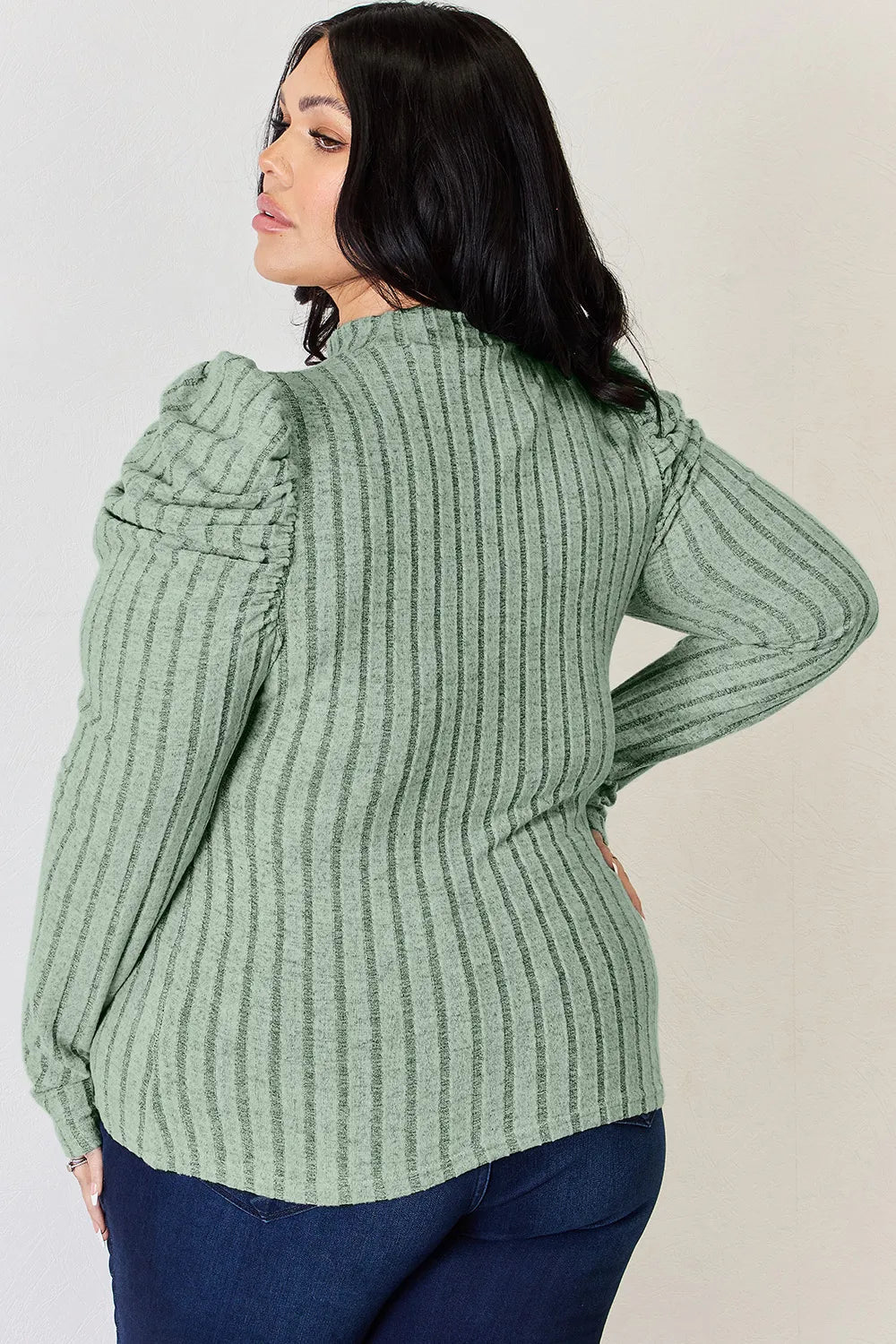 Basic Bae Full Size Ribbed Mock Neck Puff Sleeve T-Shirt - The Coin Has A Say