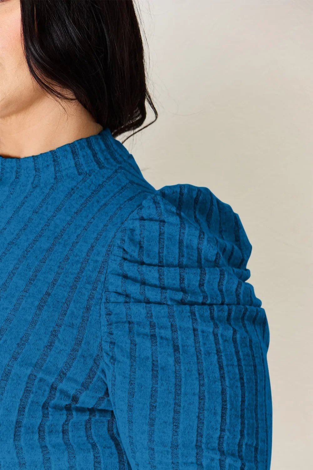 Basic Bae Full Size Ribbed Mock Neck Puff Sleeve T-Shirt - The Coin Has A Say
