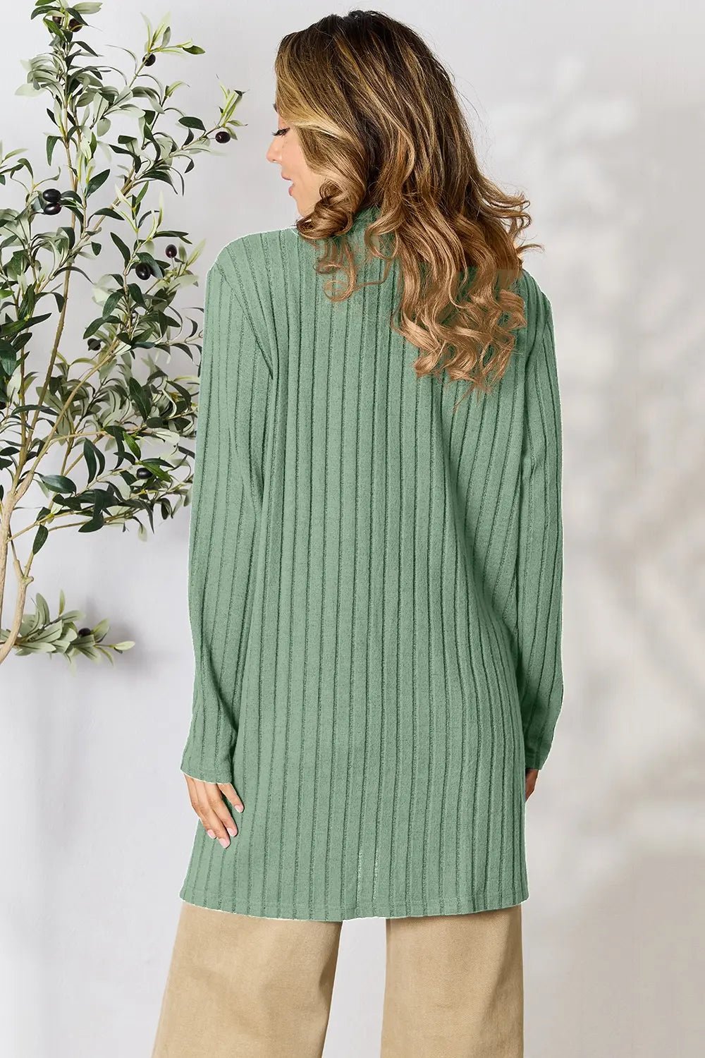 Basic Bae Full Size Ribbed Open Front Cardigan with Pockets - The Coin Has A Say