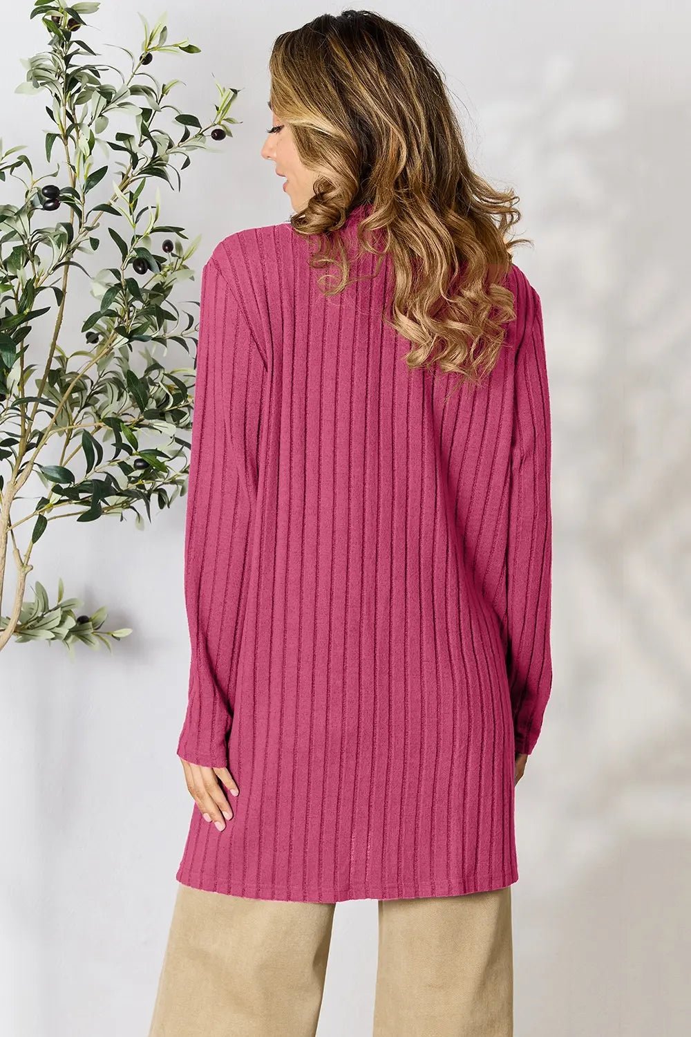 Basic Bae Full Size Ribbed Open Front Cardigan with Pockets - The Coin Has A Say
