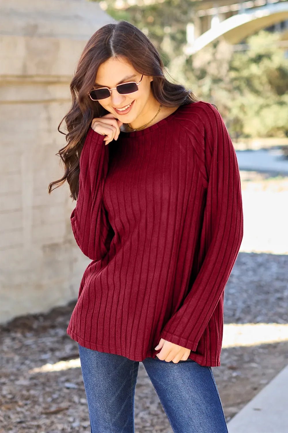 Basic Bae Full Size Ribbed Round Neck Long Sleeve Knit Top - The Coin Has A Say