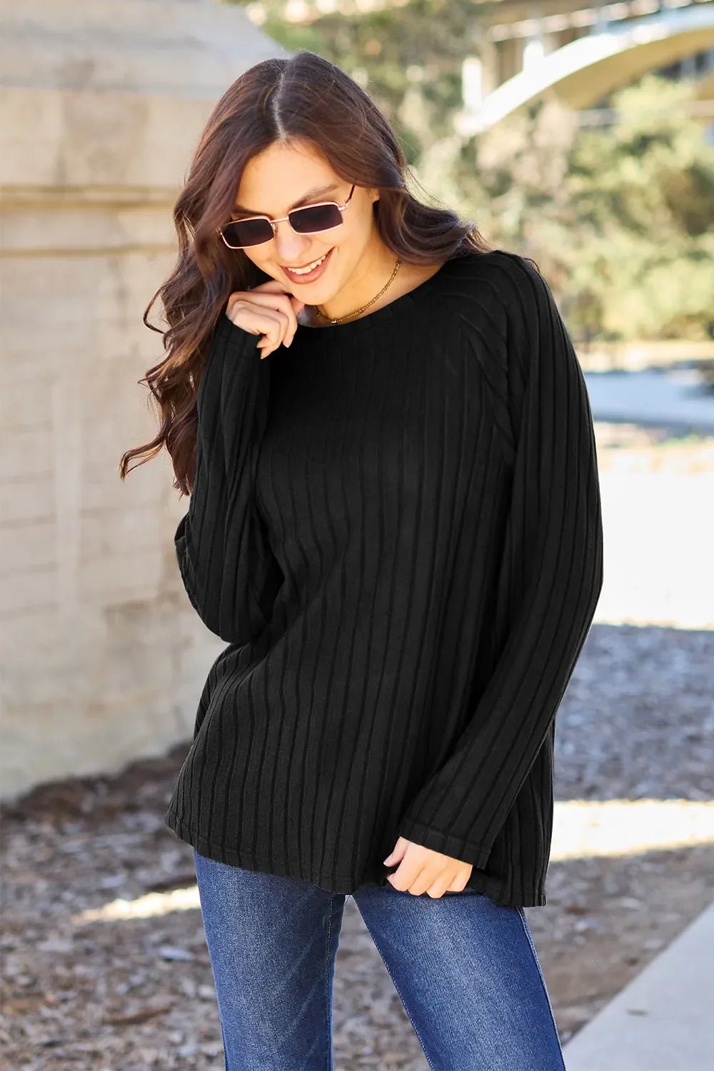 Basic Bae Full Size Ribbed Round Neck Long Sleeve Knit Top - The Coin Has A Say