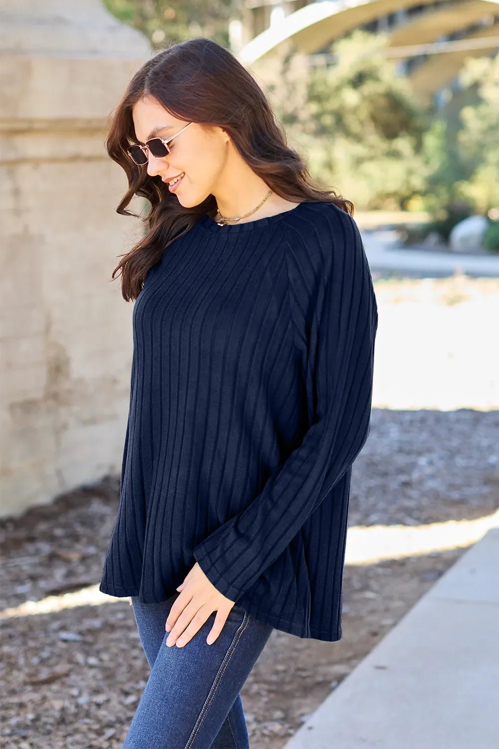 Basic Bae Full Size Ribbed Round Neck Long Sleeve Knit Top - The Coin Has A Say