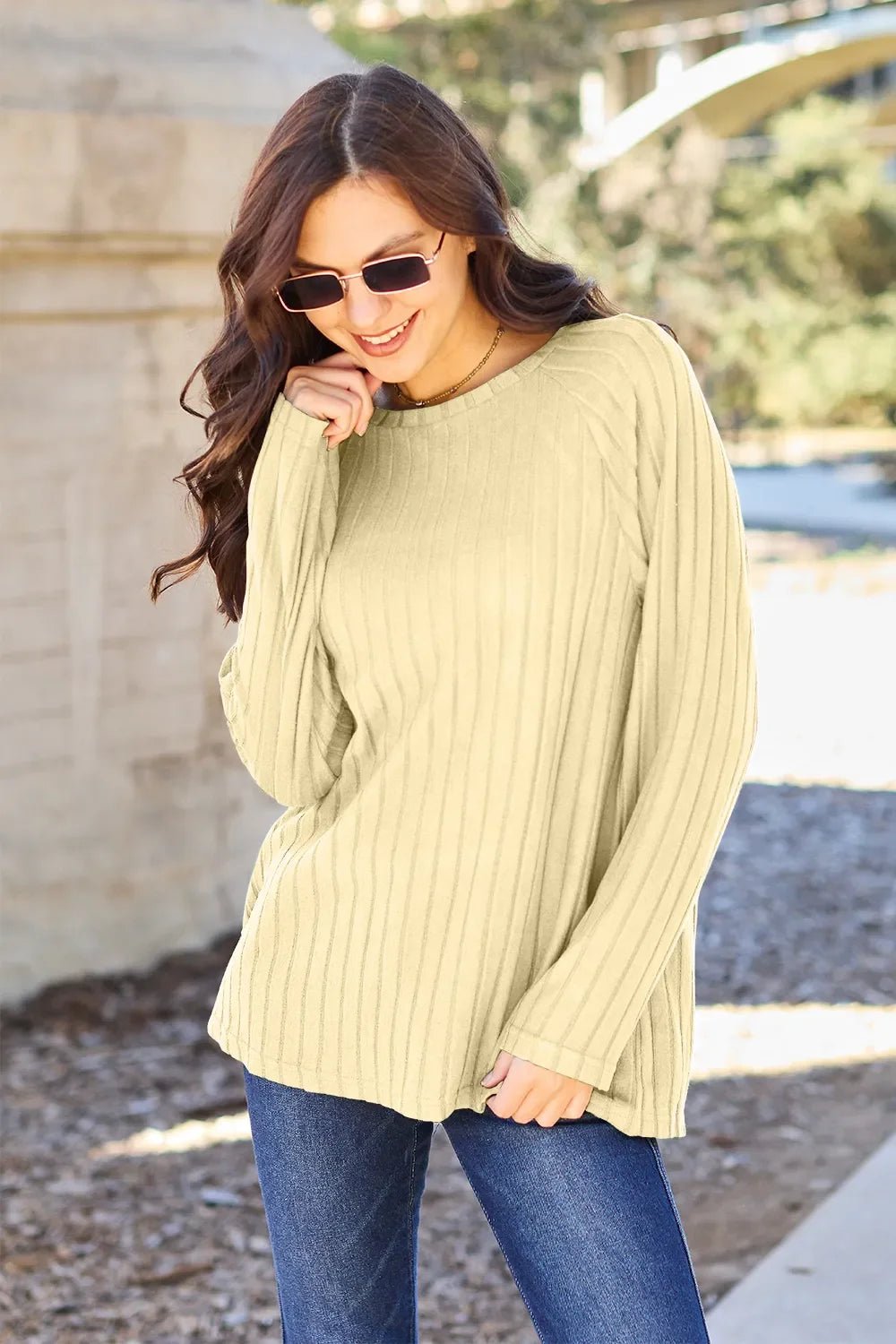 Basic Bae Full Size Ribbed Round Neck Long Sleeve Knit Top - The Coin Has A Say